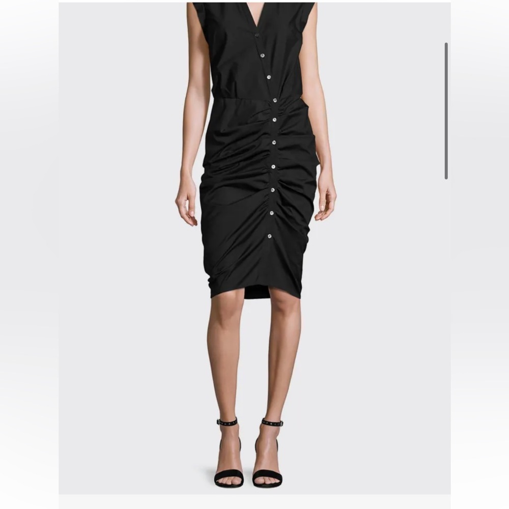 Veronica Beard Black Ruched Button-Front Midi Dress